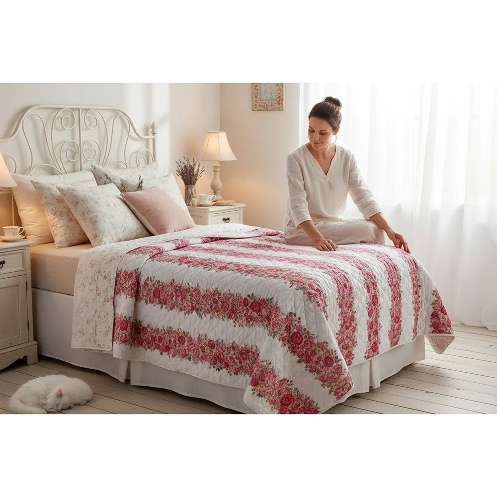 Betsey Johnson Reversible Floral Quilt Blanket - 65